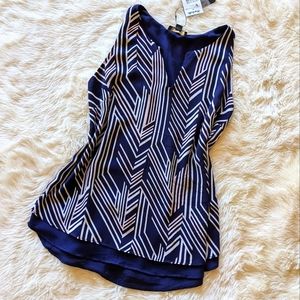 NWT Navy Blue Geometric Striped Blouse